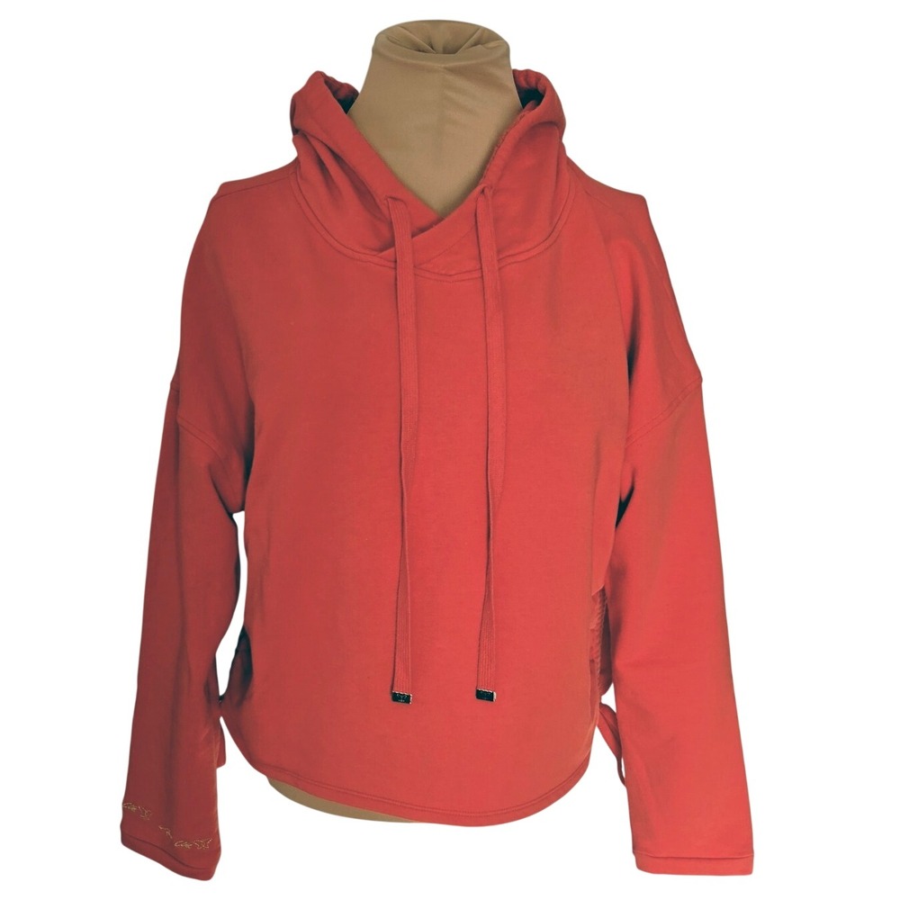 Laila Ali Women Small Coral Cropped Hoodie Gold Butterfly Athleisure